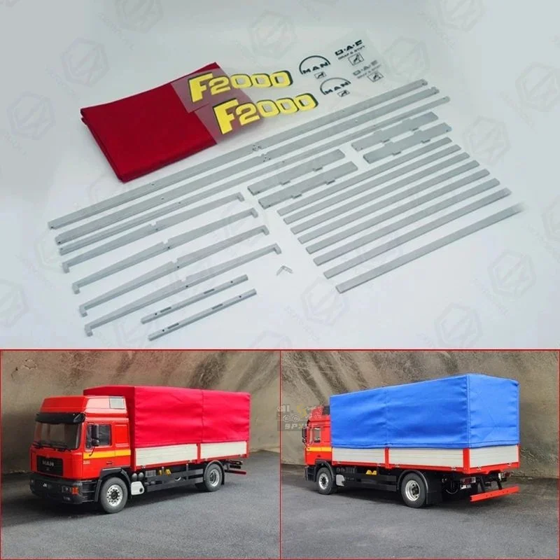 รั้วโลหะรถเข็น Full Trailer Tarpaulin อลูมิเนียมชุดอัพเกรด 1/14 สําหรับ Tamiya RC รถบรรทุก Tipper MAN F2000 อะไหล่รถยนต์ DIY