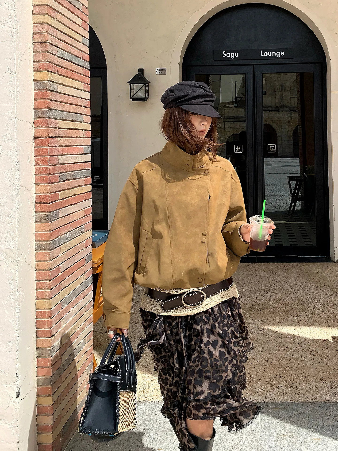 【MAR】RVintage Leopard Print Asymmetrical Skirt Women Elegant All-match Slim Fit Petite Fashion Skirt