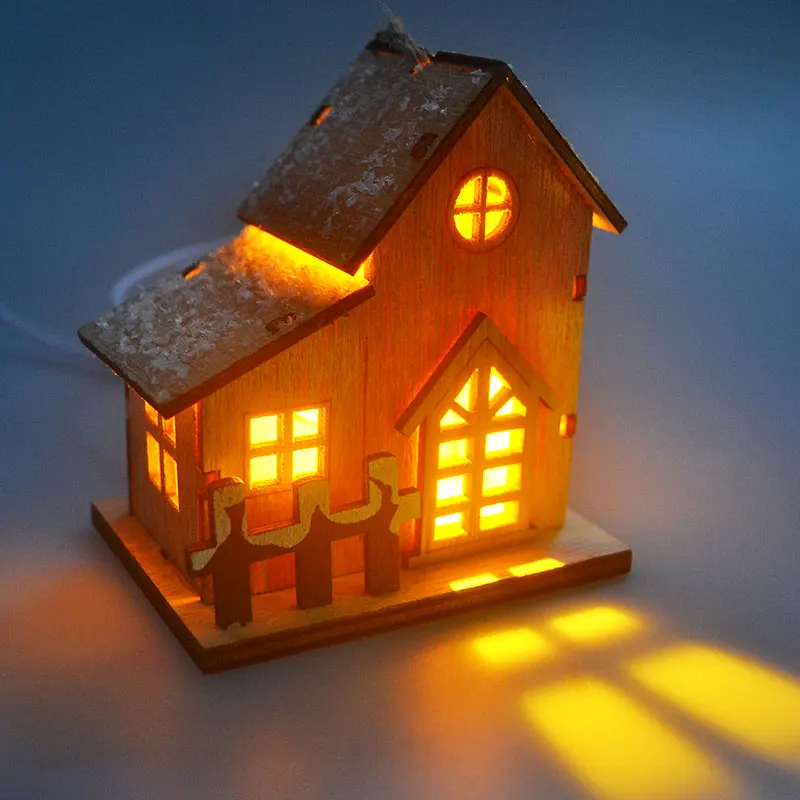 Christmas Decoration Village wooden House USB LED Light Kids Xmas Gift Lantern Garland Home Party DIY Deco New Year