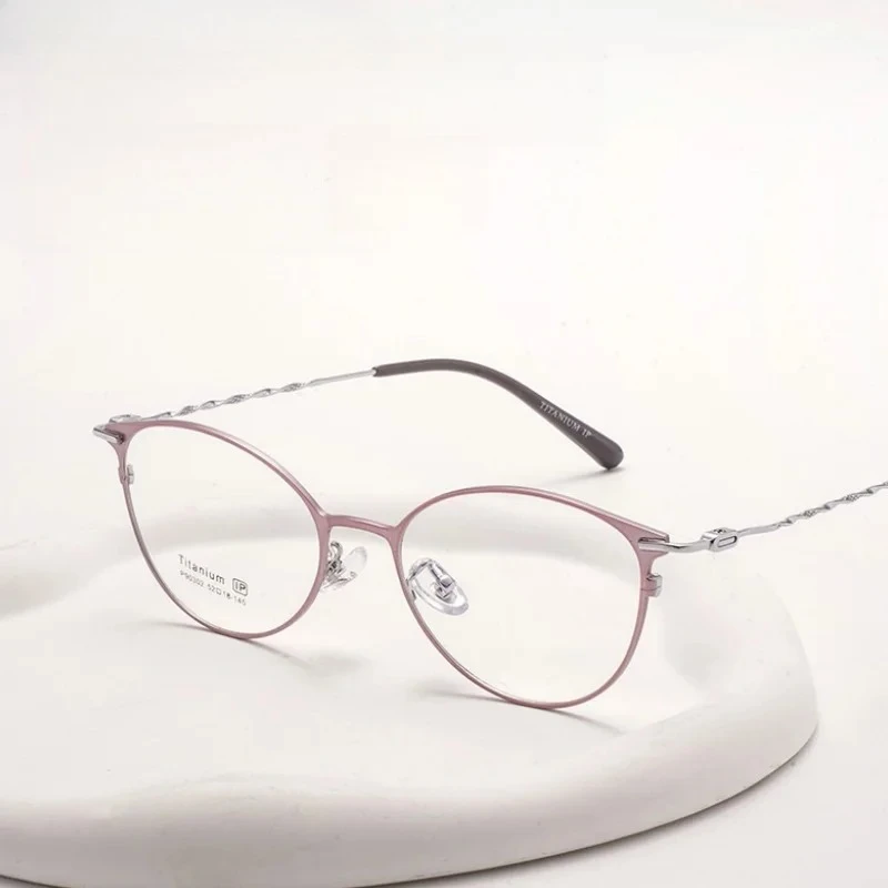 KJDCHD Cat's Eye Fashion Ultralight Titanium Alloy Optical Eyewear Frames Exquisite Threaded Temples Myopia Prescription Glasses