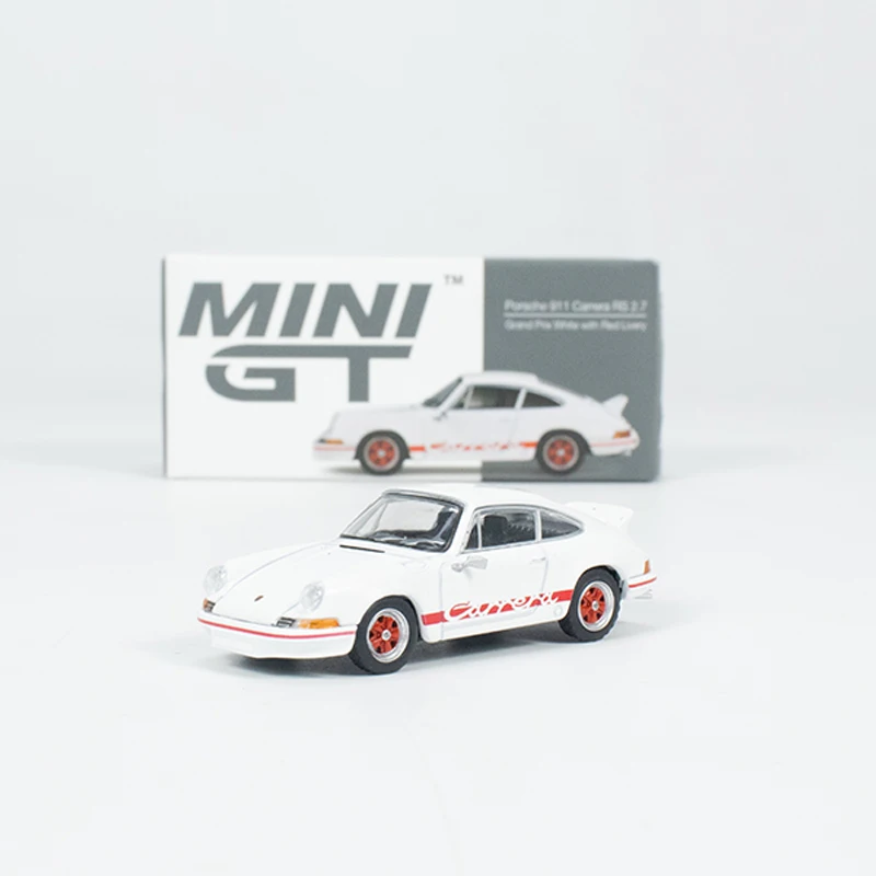 MINI GT 1:64 Model Car 911 Carrera RS 2.7 Grand Prix Alloy Vehicle #612 White Display Gifts