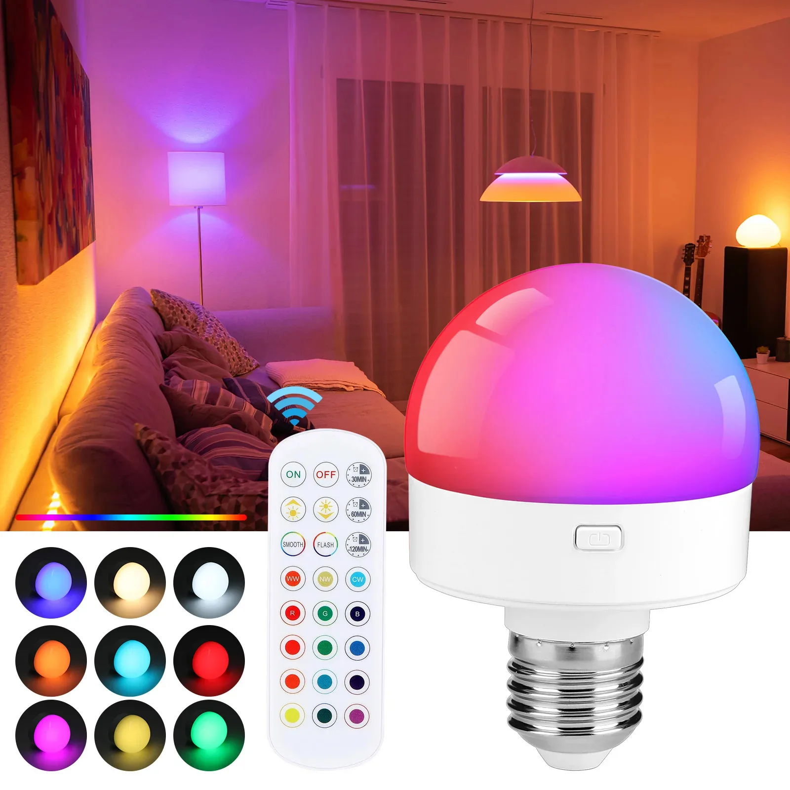 2PCS Rechargeable Light Bulbs Remote Control Battery Operated Light Bulb with Timer, Dimmable, 3 Color Temperatures