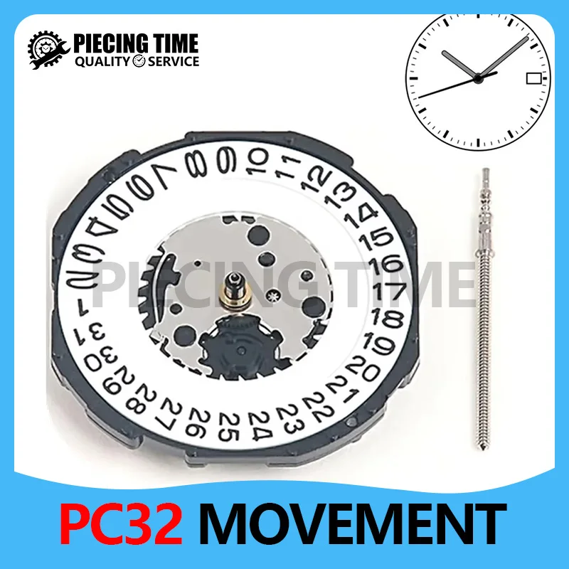 Adecuado para piezas de reparación de relojes de movimiento PC32A, superventas, movimiento de reloj de cuarzo, frecuencia de 32768 Hz, batería de máquina, fecha 3