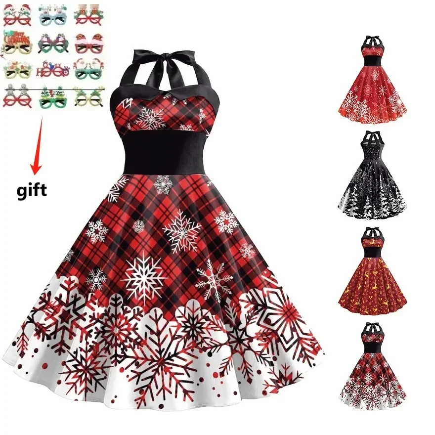 

2024 NEW Women Dress Christmas Dress Snow 3D Printing Slip Party Dresses Sexy Rockabilly Dress Female Cosplay Costume