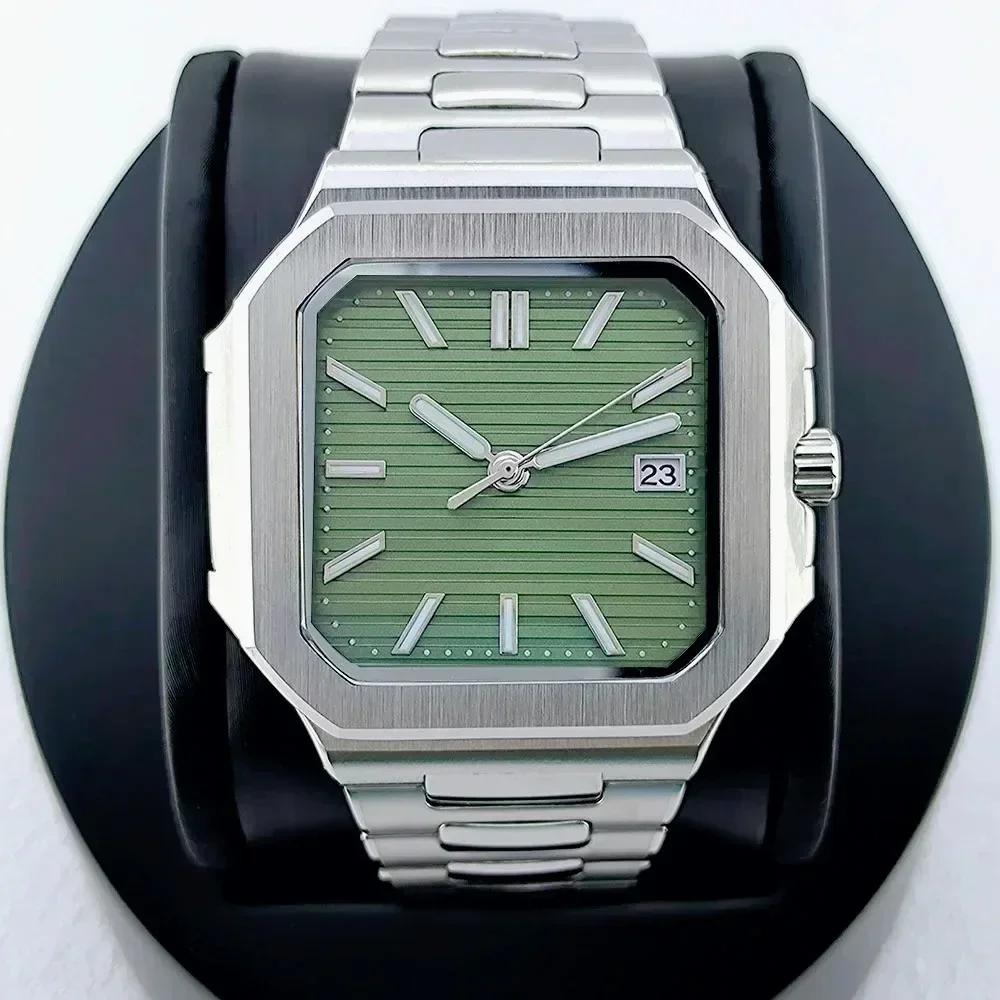 2026 New Release Mens Watches 40MM Square Dial Automatic Mechanical Movement Black White Green Tone Smooth Timepiece
