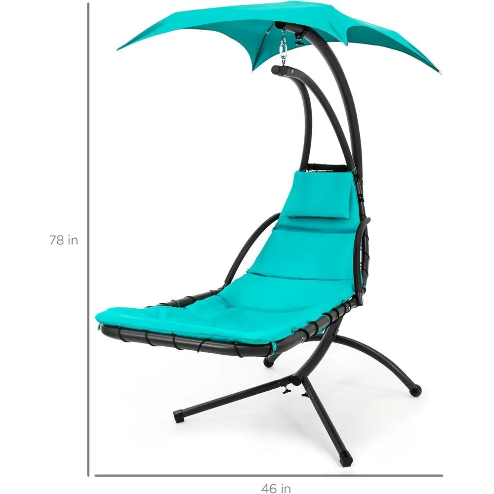 Outdoor Hanging Curved Steel Chaise Lounge Chair Swing w/Built-in Pillow and Removable - Teal