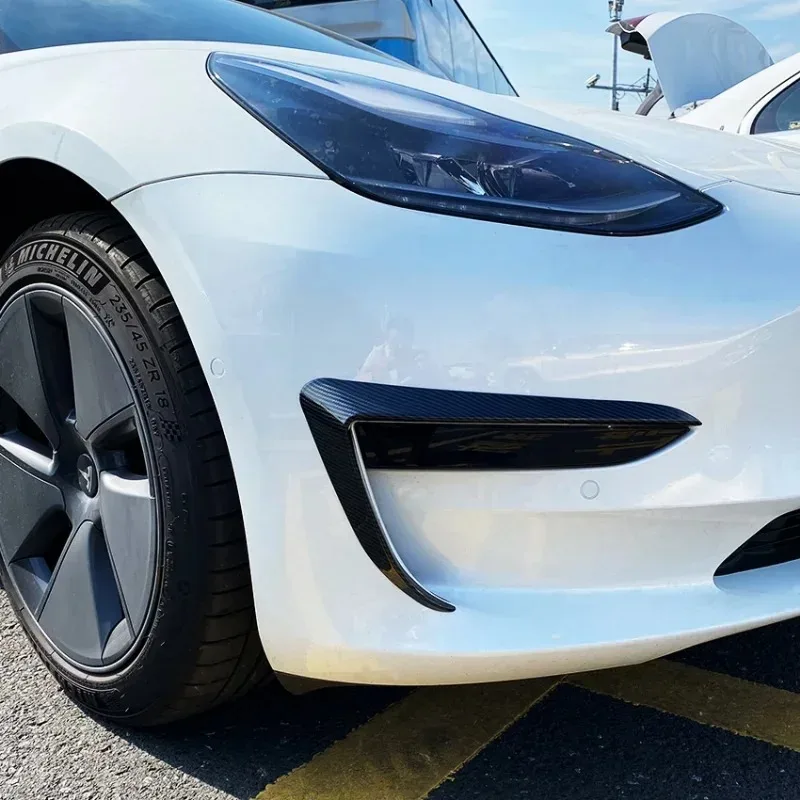 For Tesla Model Y Front Bumper Cover Wind Knife Fog Lamp Sticker Eyebrow Spoiler Blade Trim ABS Car Auto Modification 2017-2024