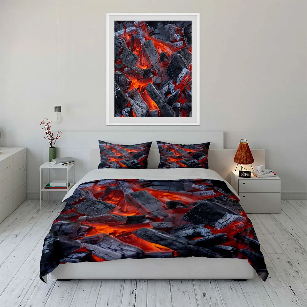 Glowing Burning Charcoal Print Soft Comfortable Duvet Cover Bedding Set Included 1*Duvet Cover  2*Pillowcases Luxury Gift
