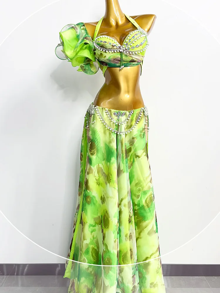 Belly dance table performance costume for women 2024 new diamond studded bra long skirt set Oriental dance