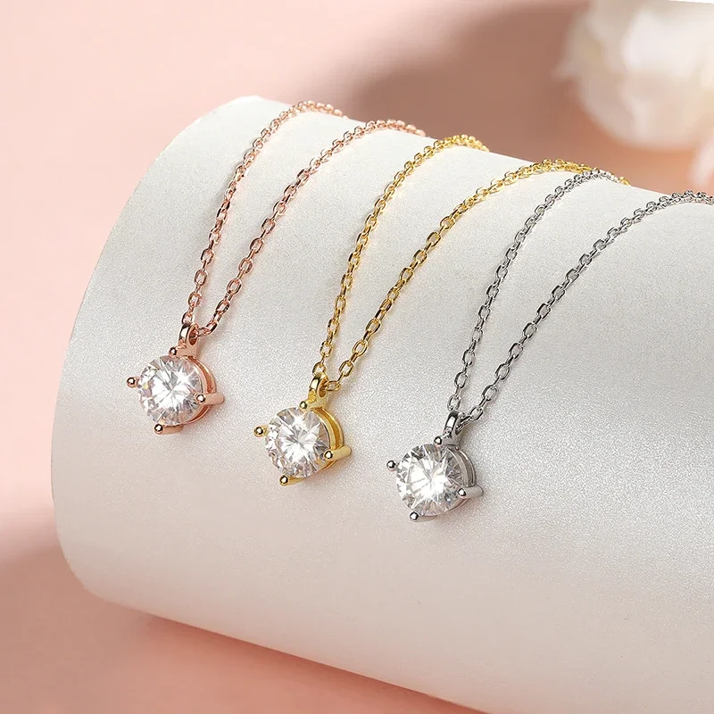 Smyoue 0.3-3CT D Color Moissanite Necklace for Women Classic 4-claws Pendant Sparkling S925 Sterling Silver Lab Diamond Chain