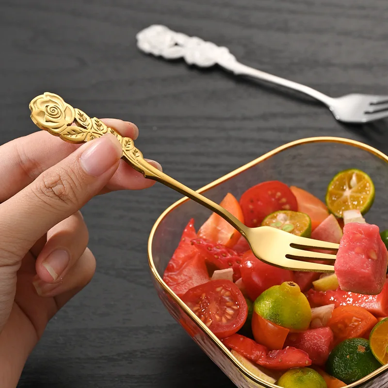 1pcs Fork or Spoon Stainless Steel Rose Creative Dessert Cake Bird's Nest Coffee Spoon Fork Tableware Kitchen Accessories