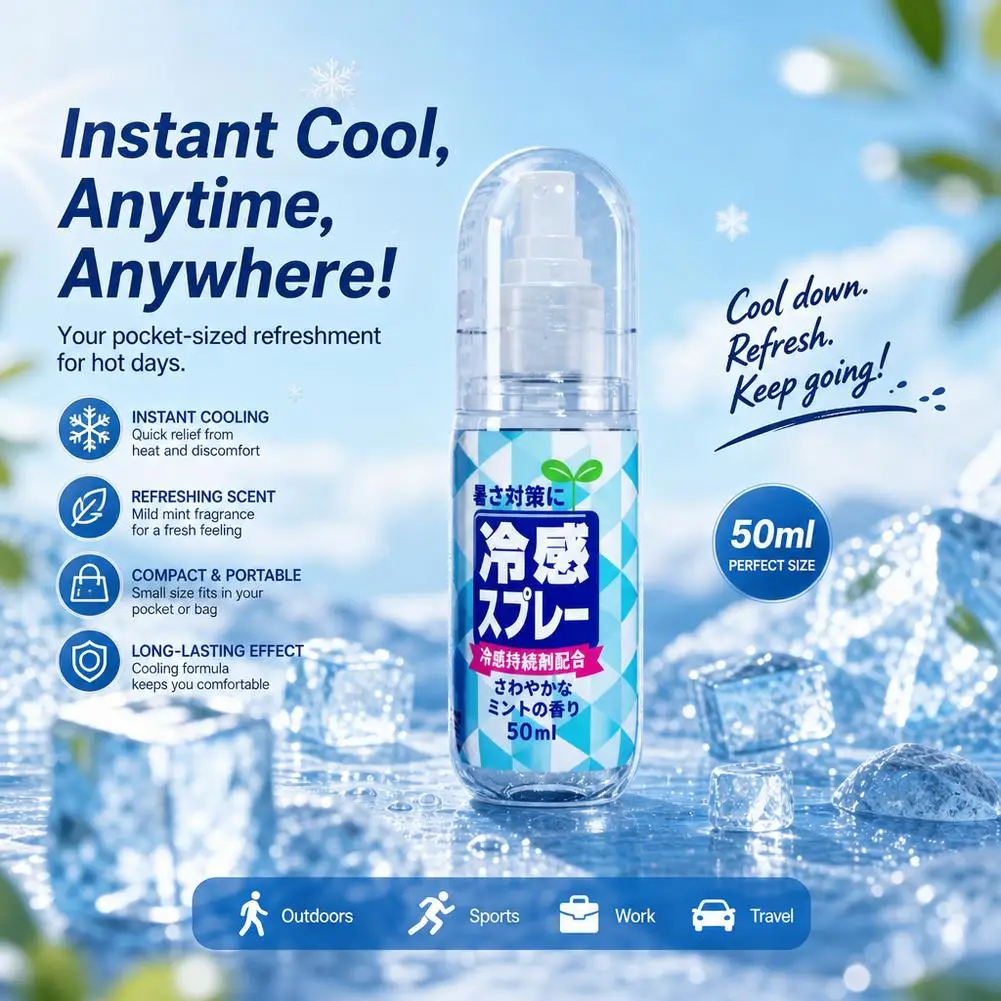 Cooling Spray Instant Cold Mist Heatstroke Prevention Refreshing Cool Agent Pocket Size For Summer Outdoor Sports Daily Use