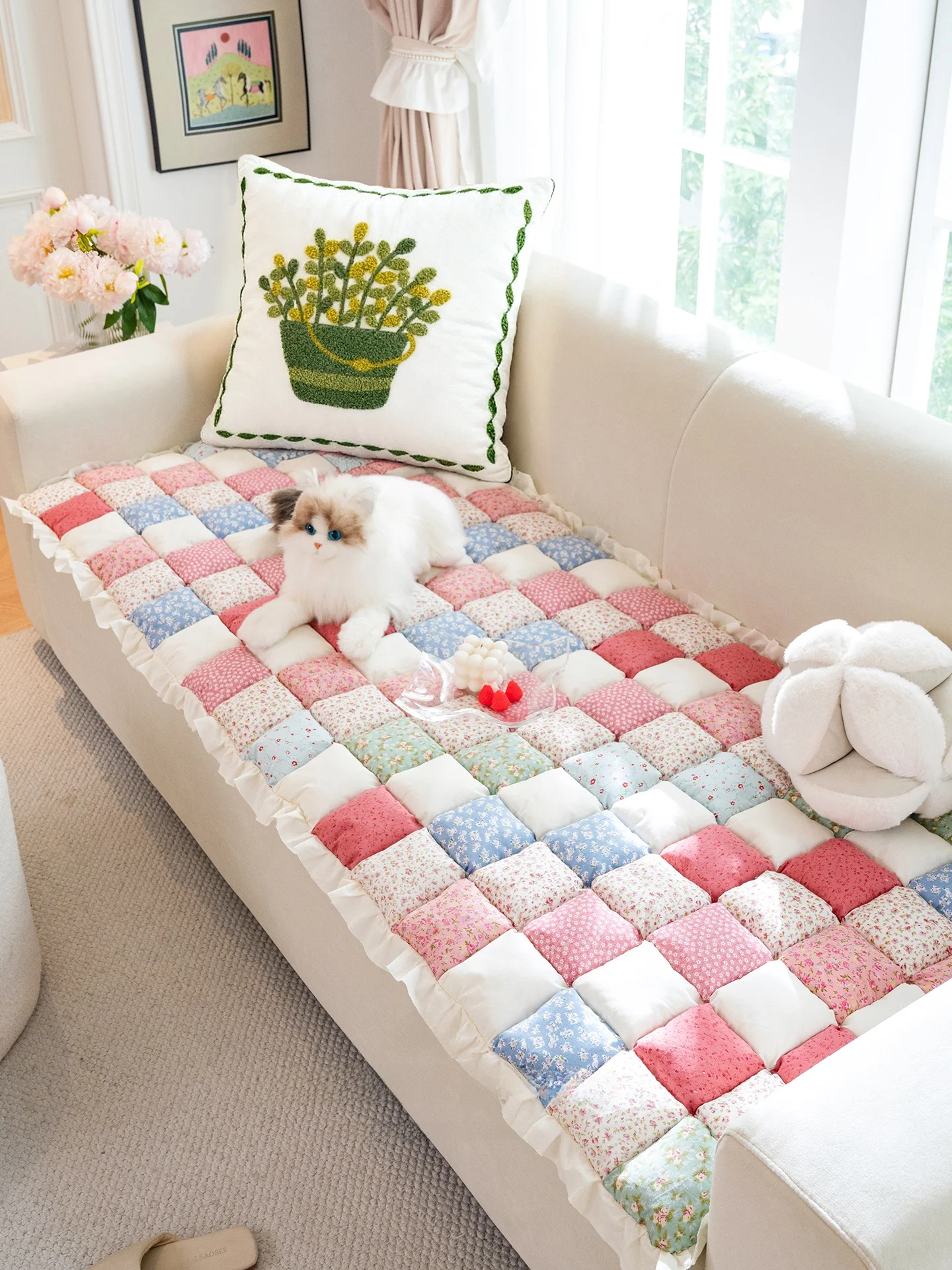 

Thiened Pure Cotton Floral Sofa Cuion Pad Girl's Broken Heart Breadsteak Mat Couch Cover Cloth Home Textile Sitting Pad