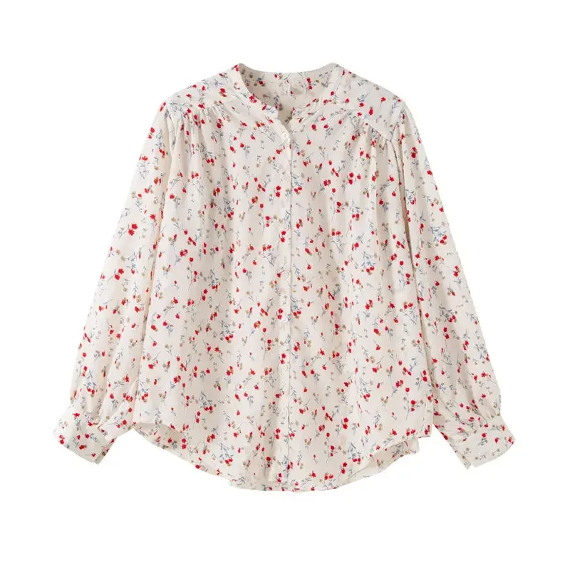 Blouses Women Elegant Floral Ulzzang V-neck Chic Autumn Ladies Clothes Top Long Sleeve Lovely Simple Sweet Popular Womens Blusas