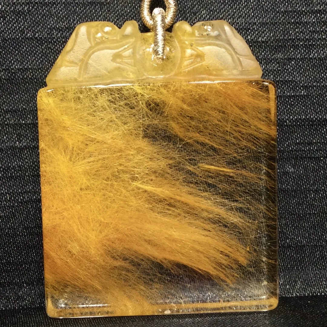 Natural Gold Rutilated Quartz Rectangle Pendant 47.5*38*10mm Rutilated Quartz Flower Men Women Brazil AAAAAAA