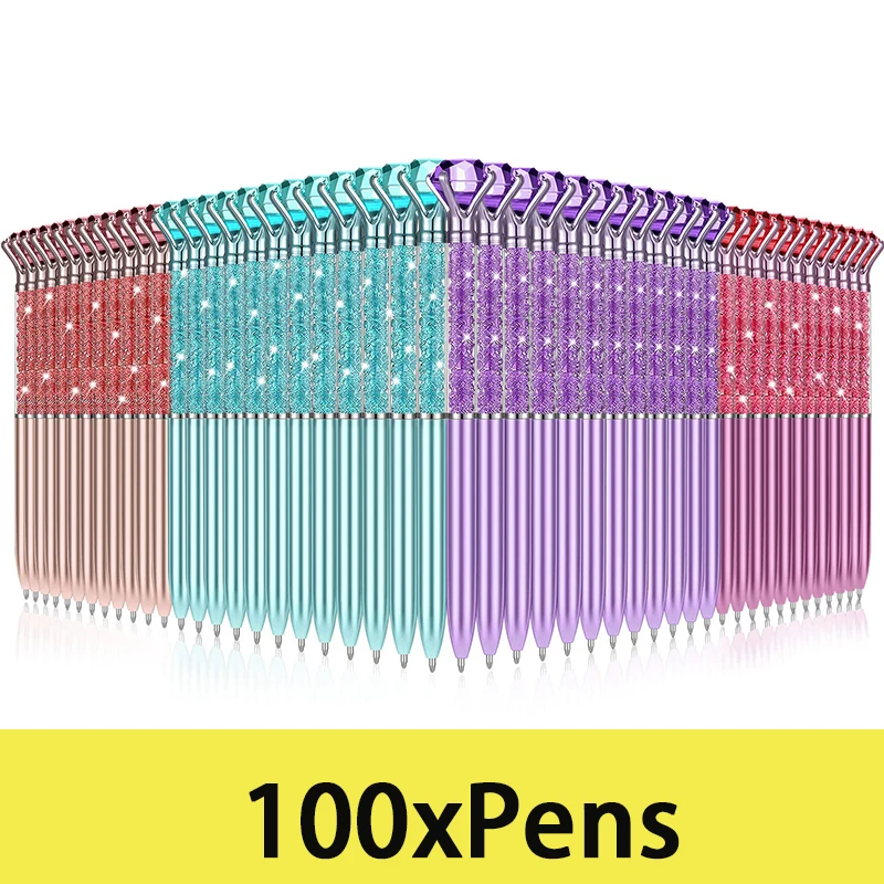 

100Pcs Big Diamond Crystal Ballpoint Pen Cute Ball Pens School Office Writing Supplies