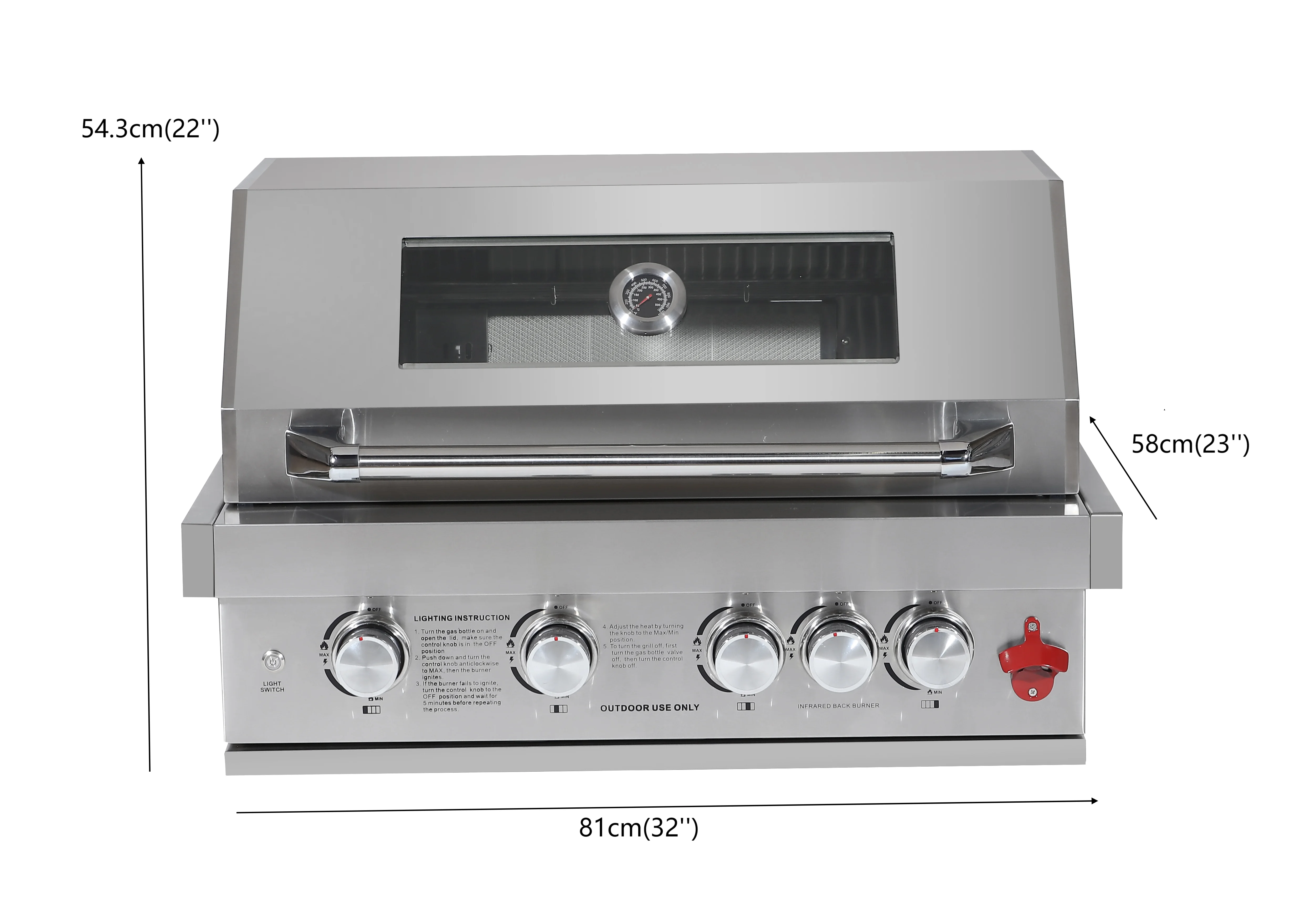 Modern Stainless Steel Outdoor Grill Easy-Clean Built-In BBQ for Steak Propane/Natural Gas Convertible Adjustable for Party