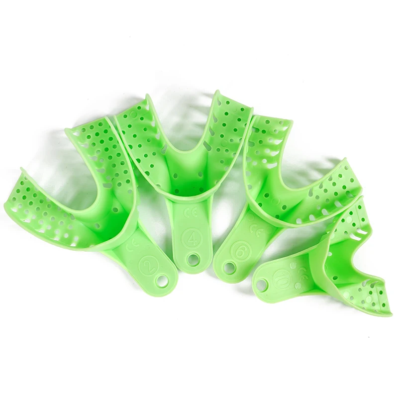 Dental Plastic Impression Trays Perforated Green Tooth Holder Durable Autoclave Teeth Tray Dentist Oral Material  Tool