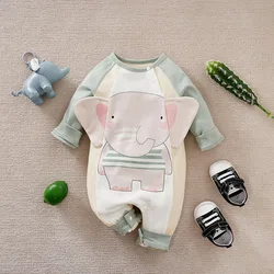 Spring And Autumn Boys And Girls Cute Cartoon Elephant 3d Printed Cotton Comfortable Long Sleeve Baby Bodysuit