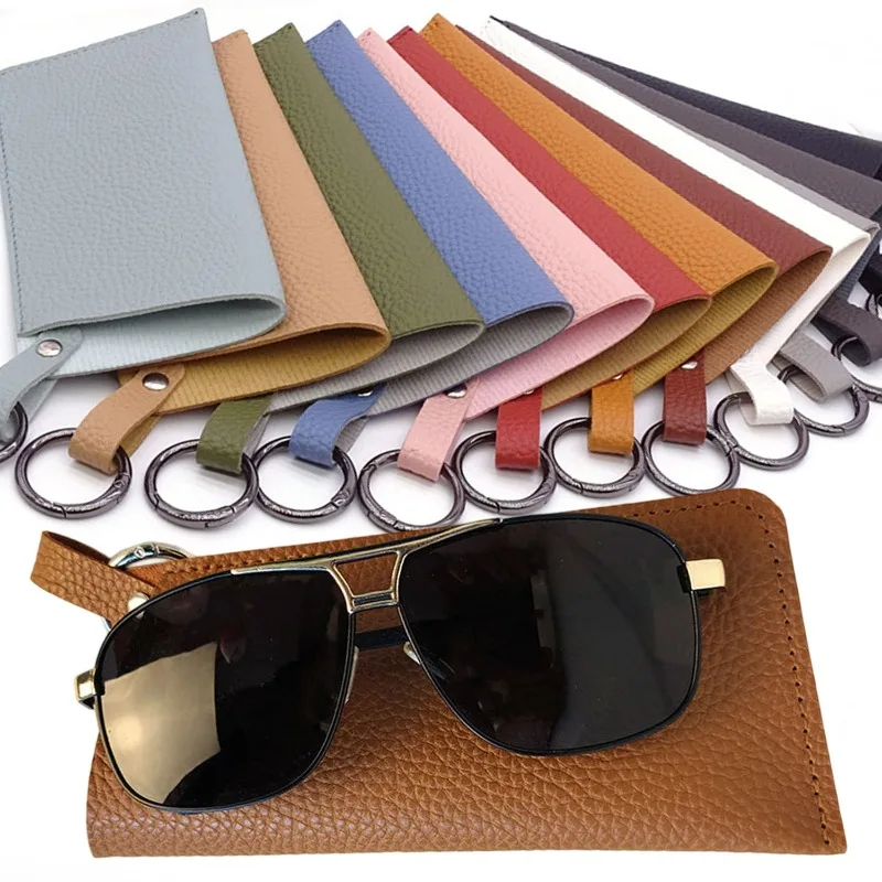 

Foldable Hanging Leather Glasses Case Portable Reading Glasses Box for Women Men Simple Storage Bag Metal Keyring Eyewear Holder