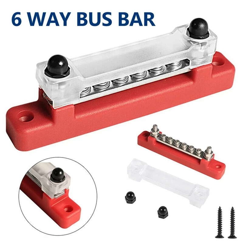 150A High Current Single Row Busbar With Transparent Cover 6-Way Busbar Suitable For Car, Yacht, RV, Caravan, Pickup