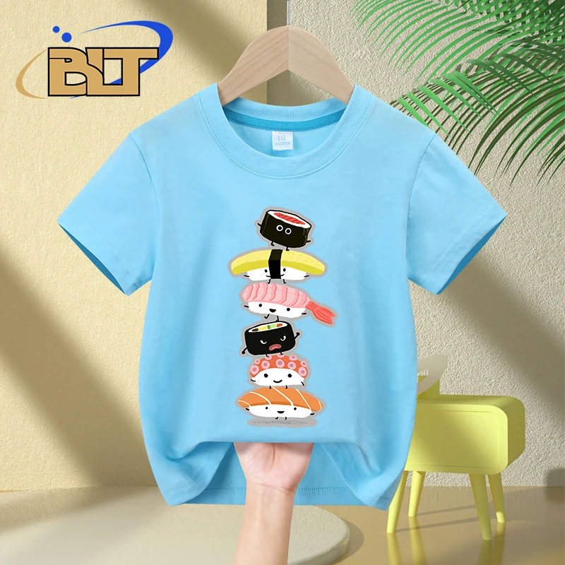 Sushi printed T-Shirt children's summer pure cotton short-sleeved casual tops boys and girls gifts