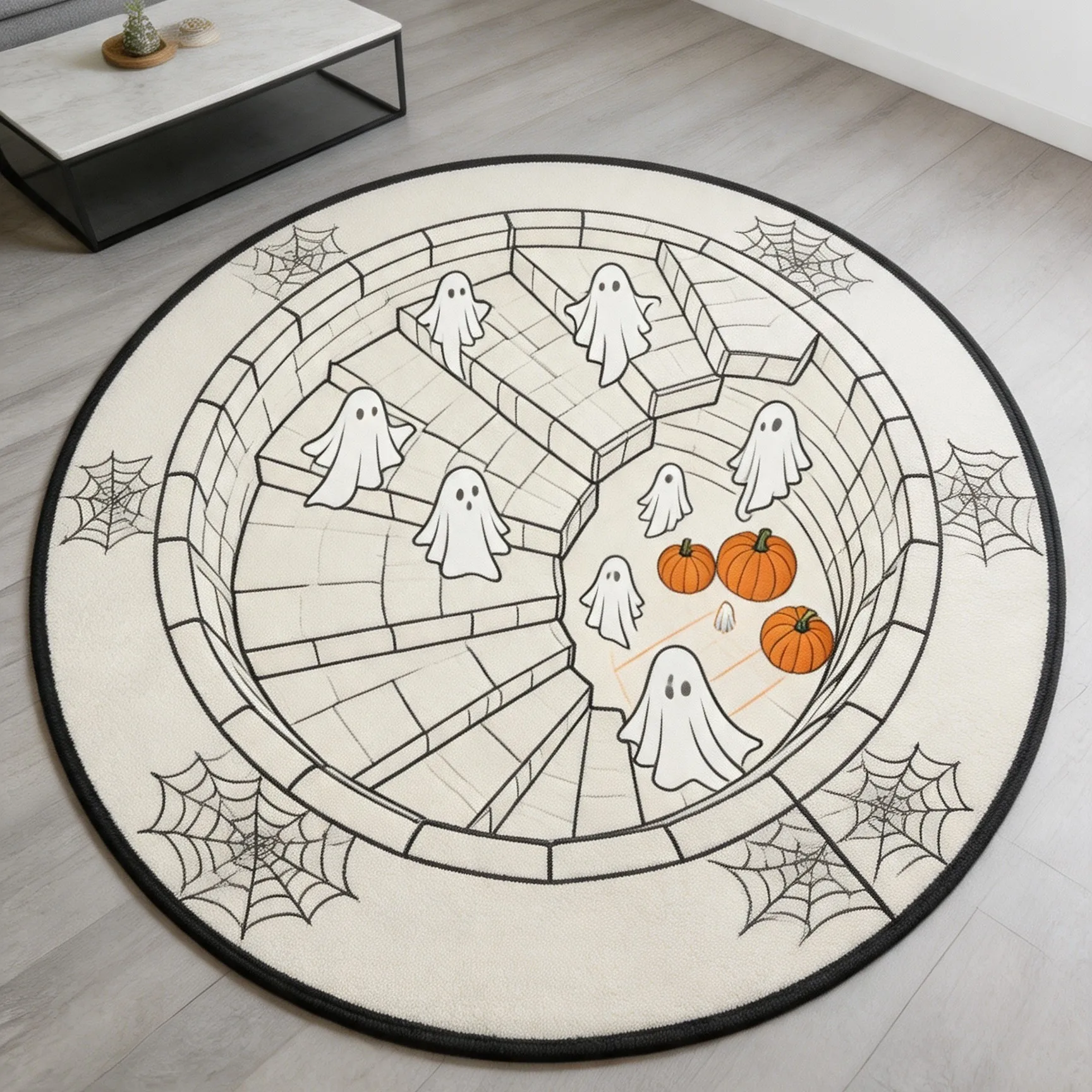Ghost Rug Round 2D Stairs Illusion Felt NonSlip Carpet for Living Room Bedroom Bedside Halloween Pumpkin Spider Web