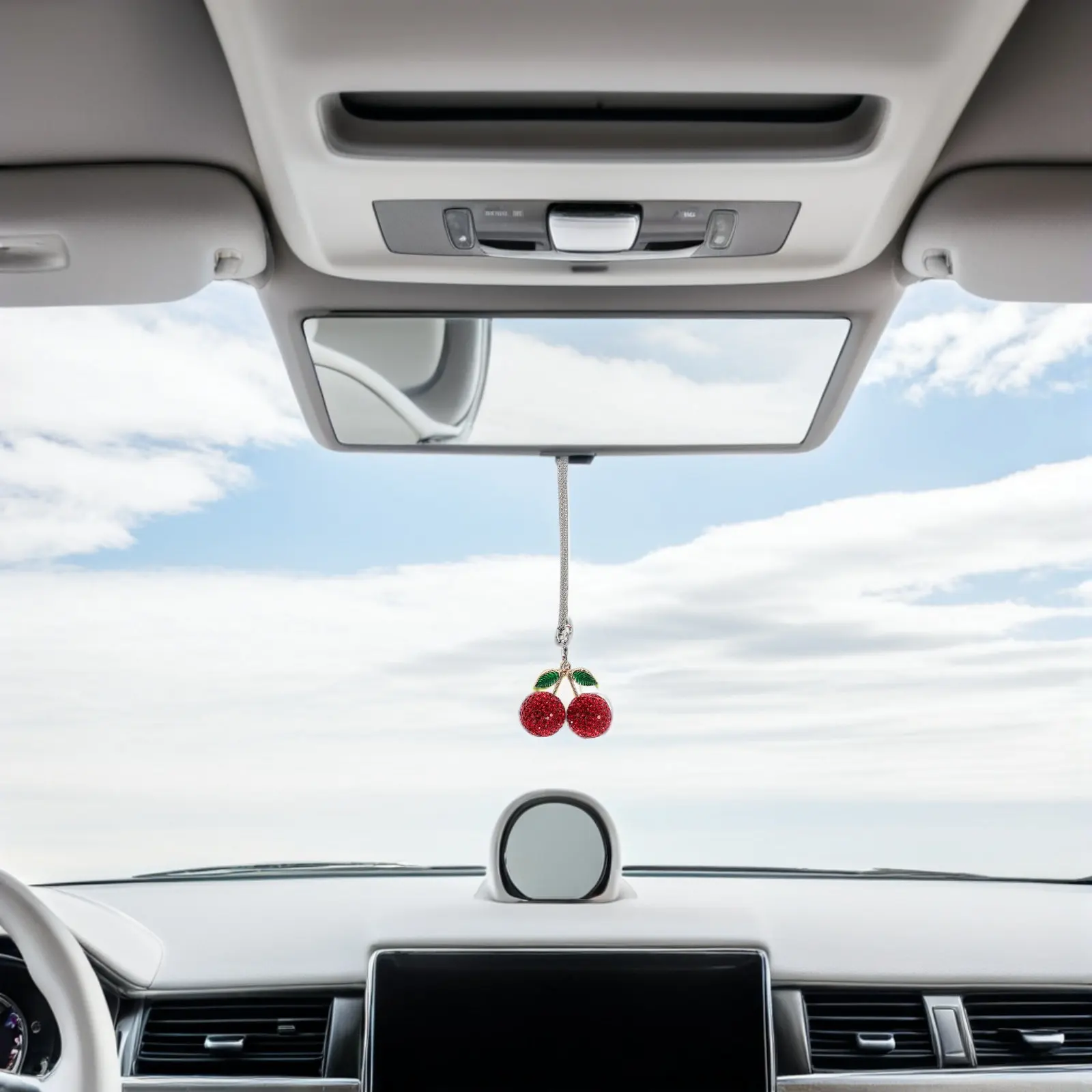 Car Rhinestone Hanging Pendant for Mirror Luxury Interior Decoration Cherry Style Shiny Crystal Car Charm Rearview Mirror