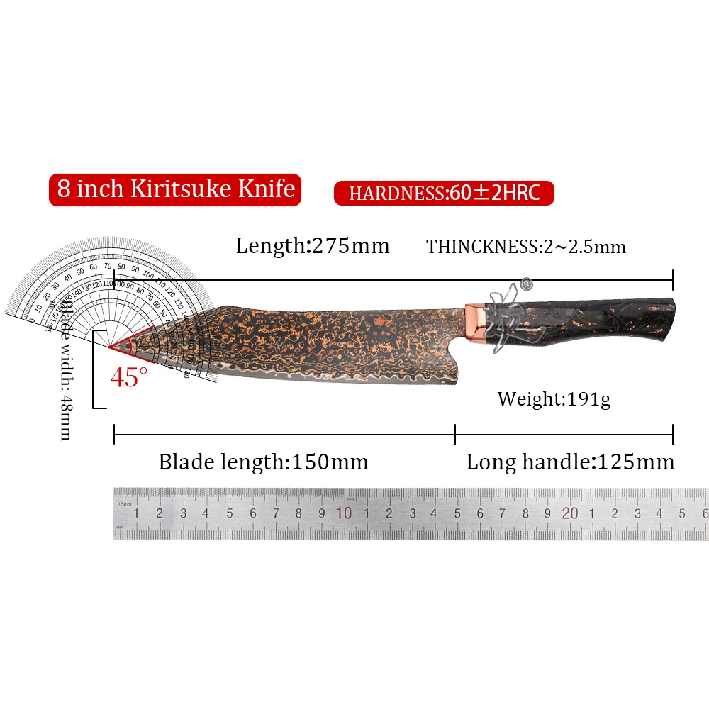 YAN Japanese 77 Layers Damascus VG10 10Cr15CoMoV Utility Kitchen Knife Octagonal Copper Bolster Carbon Fiber Handle