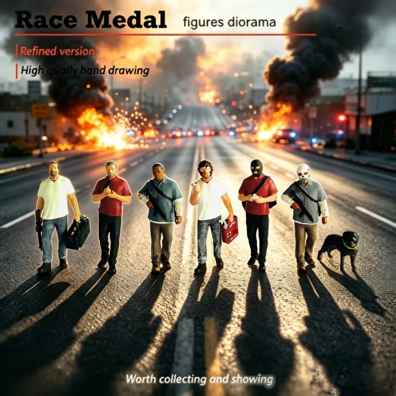 Image of Rennmedaille im 1:64 GTA-Stil, Gangster-Figur, handbemaltes Miniaturmodell für Auto-Sandbox-Diorama-Szenen, Hobby-Sammlung und Ausstellung
