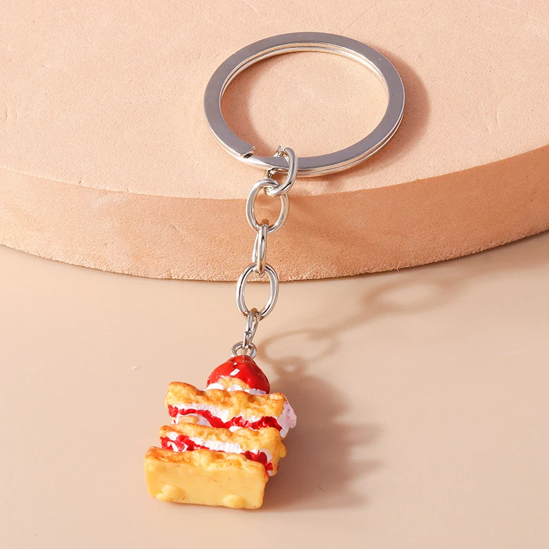 Schöne Süßigkeiten Erdbeer Donut Schlüssel bund Kuchen Eis Schlüssel ringe Obst Essen Schlüssel anhänger für Frauen Mädchen Tasche hängen Anhänger – Detail 14