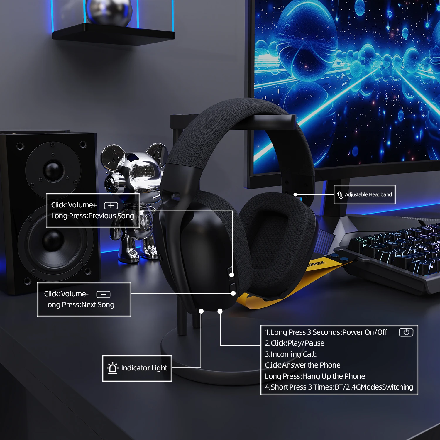 L80 PRO 3-in-1 Tri-Mode Gaming Headset 2.4G Wireless Bluetooth5.3 3.5mm Wired Lightseed Wireless Tech 20ms Ultra Low Latency