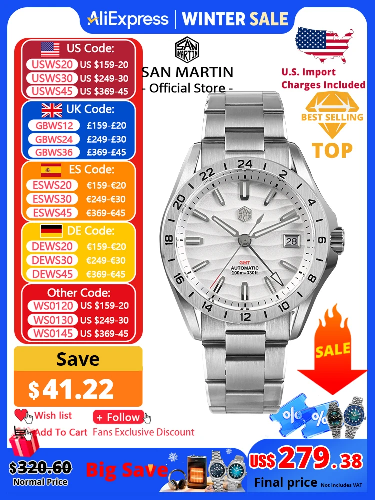 

San Martin New 39mm Desert Texture Luxury Men Business Dress GMT Watch NH34 Automatic Mechanical Waterproof 100m Luminous SN0129