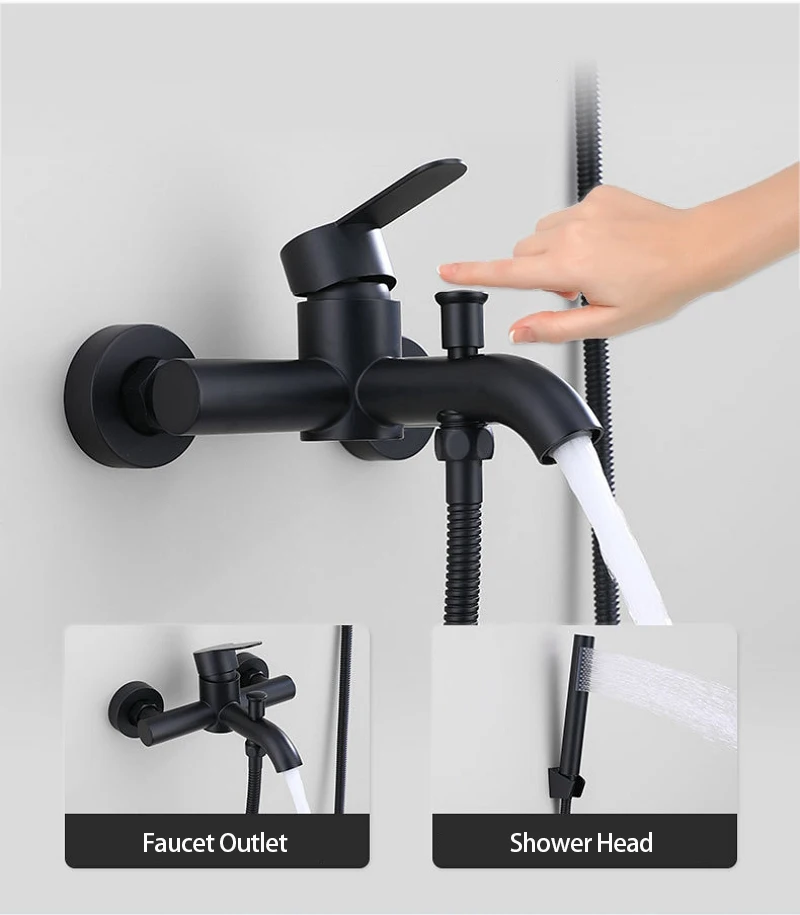 Bathroom Shower Faucet Set Handheld Sprayer Wall Mounted Tub Filler with Diverter Hot Cold Mixer Valve Nozzle Tap Single Handle