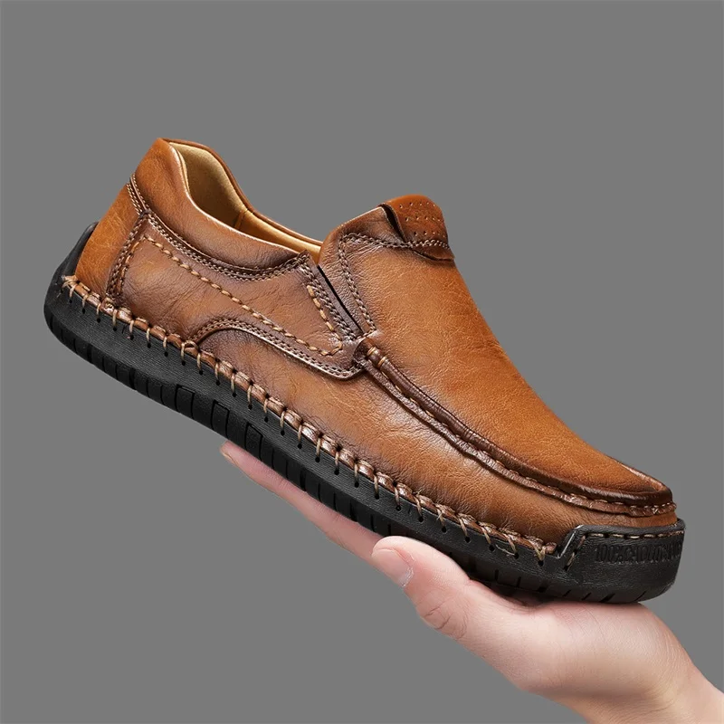 Genuine Leather Men's Casual Shoes Slip on Man Loafers Comfortable Business Shoes Handmade Flats Moccasins Walking Driving Shoes
