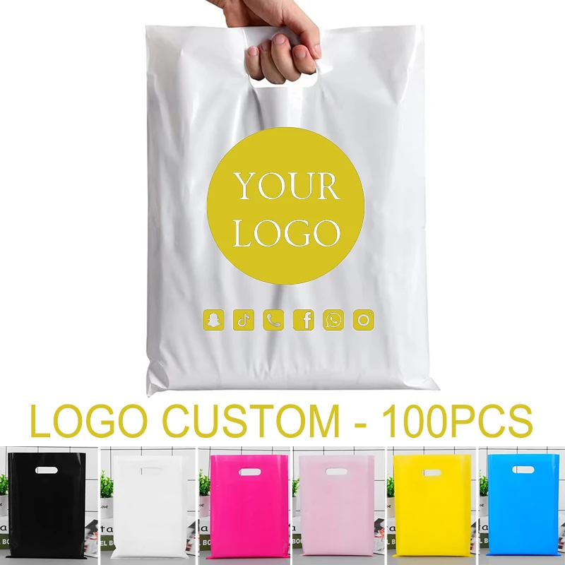 Durable Plastic Bags Personlized Logo 100Pcs Useful Gift Bag For Boutique Custom Plastic Shopping Bags For Small Business