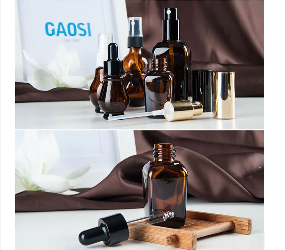 

Essential Oil Empty Bottle 5-100ml Brown Glass Small Sample Plastic Head Dropper Bottle Cosmetics Packaging Travel Essentials