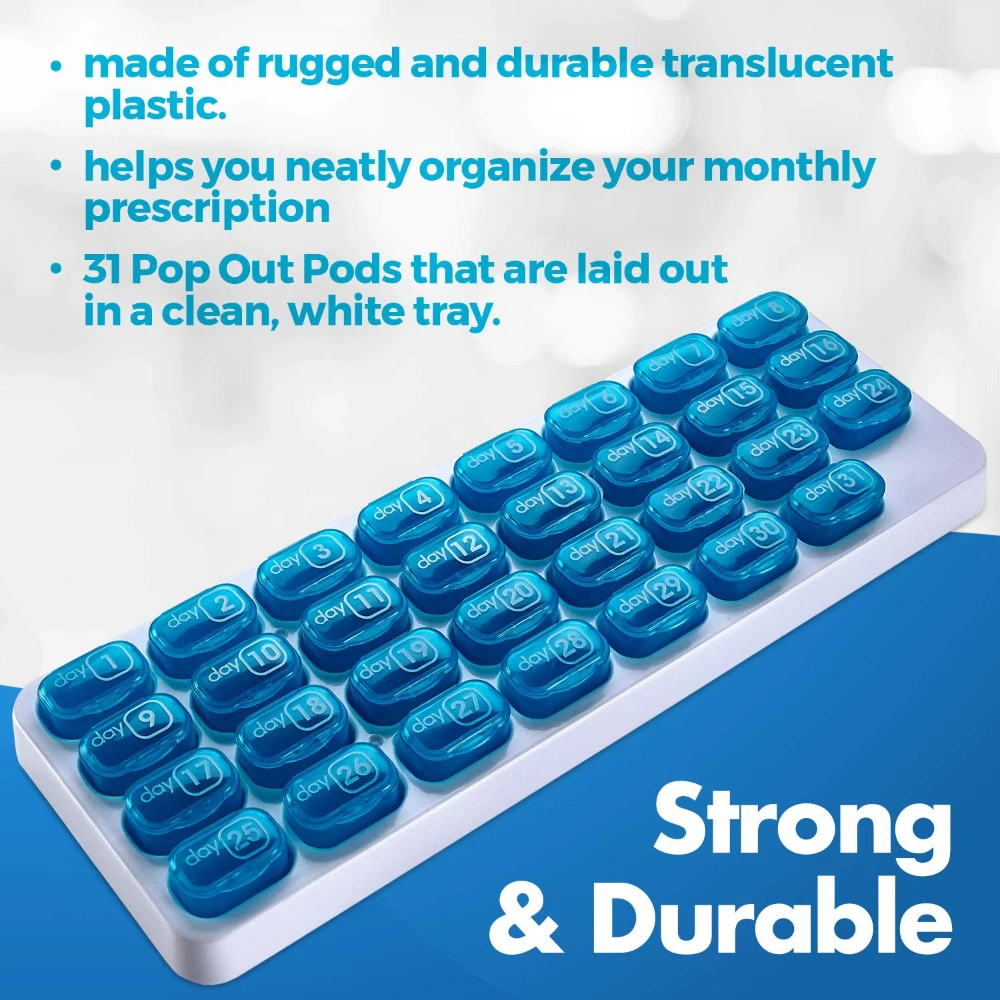 Portable Pill Medicine Case Box Holder with Removable Medication Pods for Daily Medicine/ Vitamin/Fish Oils /Supplement 31 Days