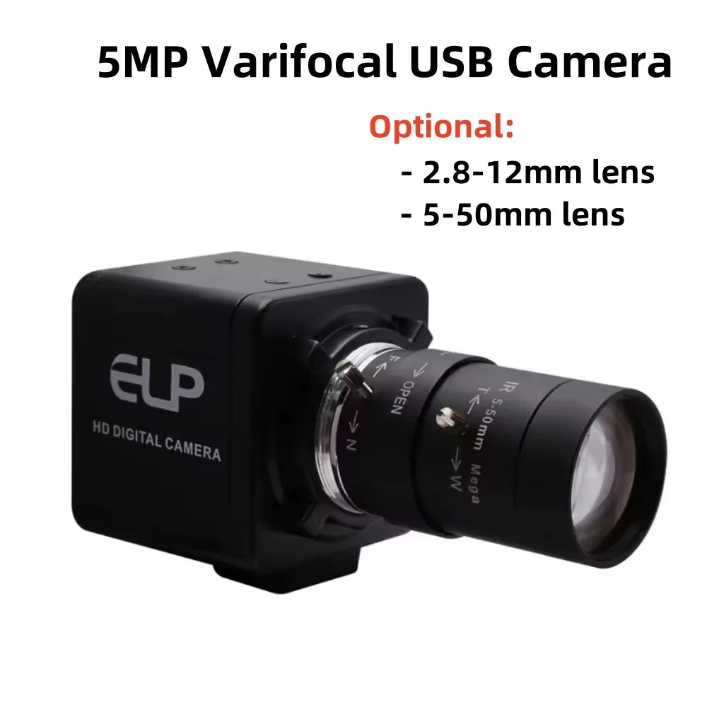 ELP Manual Zoom 2.8-12mm/5-50mm Varifocal Lens 5MP MI5100 USB Camera 1080P 30fps Industrial USB Camera for Windows Linux Mac
