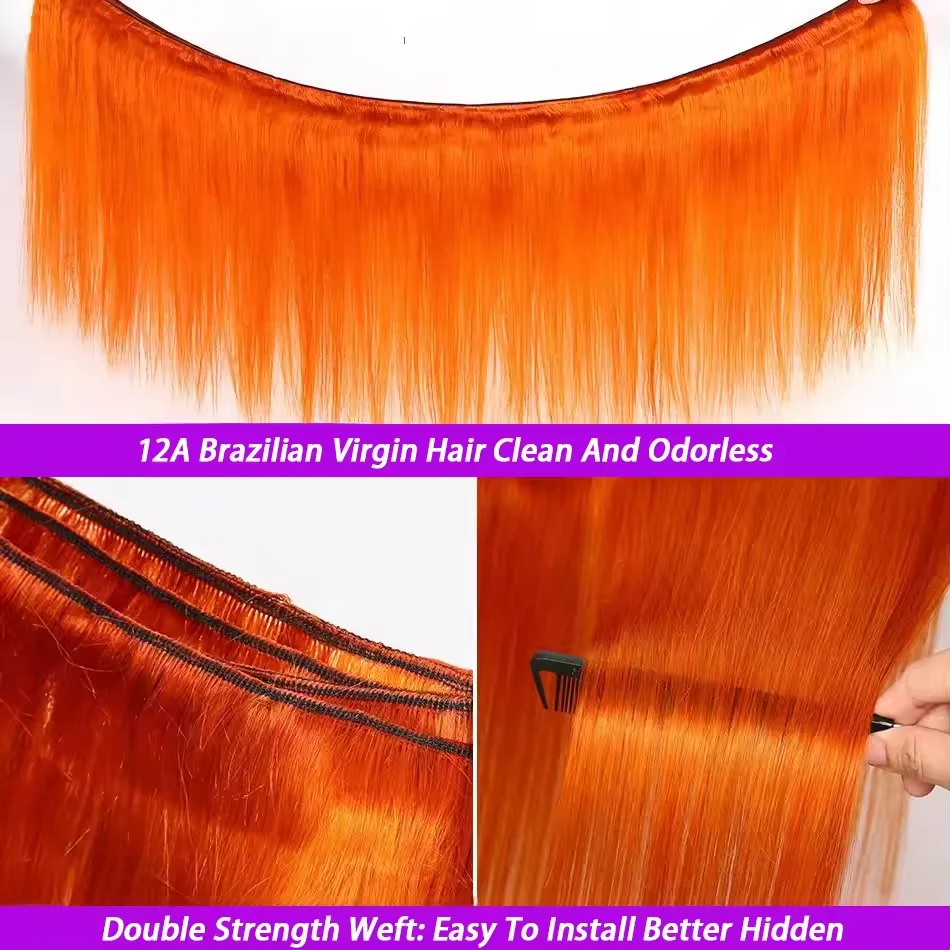 โรซาบิวตี้ # 350 ขิงสีส้มตรงผมมนุษย์บราซิล 100% Human Hair Bundles Extension 2 4 ชุดสําหรับสตรี