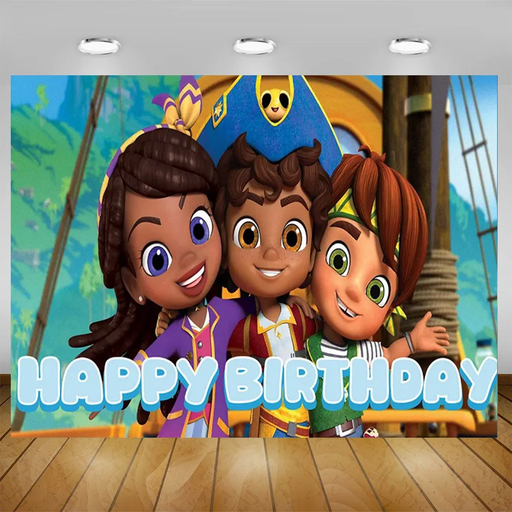 Pirate Santiago Theme Kids Birthday Party Baby Shower game Blue Sea Adventure Background Photography Kids Faovr Decoration Props