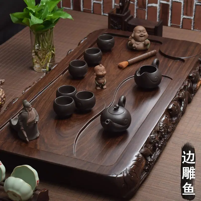 Whole black sandalwood tea tray, solid wood log household tea table, large mahogany tea sea, simple drainage kung fu