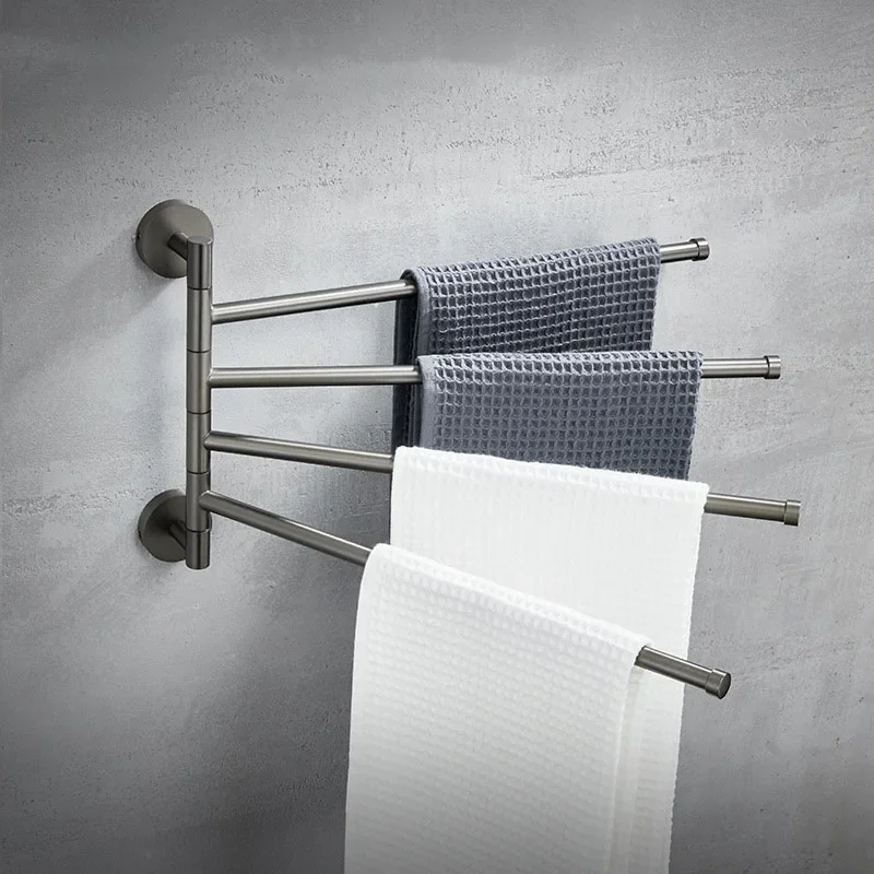 Towel Rack Bathroom Brass Gold Rotating Towel Rack 2-5 Bar Wall Mounted Folding Bathroom Movable Towel Bar Shower Shelf