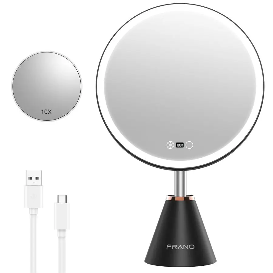 Professioneller Schminkspiegel mit Lichtern, wiederaufladbarer HD-Kosmetikspiegel, CRI98 TrueSunlight, 3 Farbmodi, stufenlose Dimmung, 5