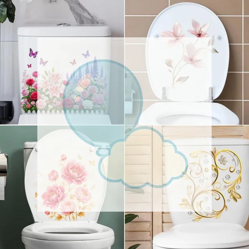 Modern Floral Toilet Sticker Flower Design Suitable For Toilet Lid Decal Bathroom Decorative Stickers Home Decoration Stickers