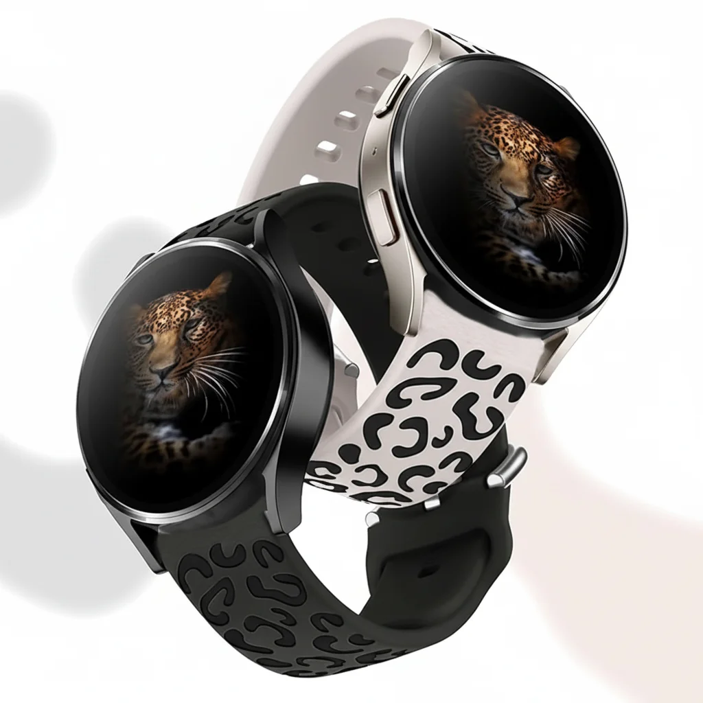Correa sin huecos para Samsung Galaxy Watch 7 FE 6 classic 4 5 pro 40mm 44mm 43 pulsera de leopardo de silicona correa con estampado grabado