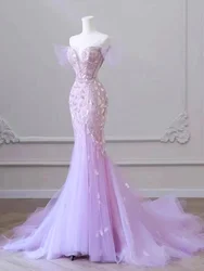 Purple one-shoulder wedding dress, noble temperament, slim fit, fishtail, stage, lady party, bridal dinner, small tail