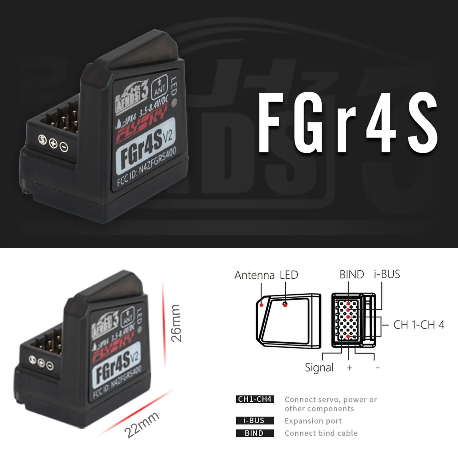 Flysky FGR4S V2 Receiver AFHDS 3 Built-in Single-Antenna Bidirectional PWM /PPM / IBUS Output Receiver for Flysky NB4 PL18