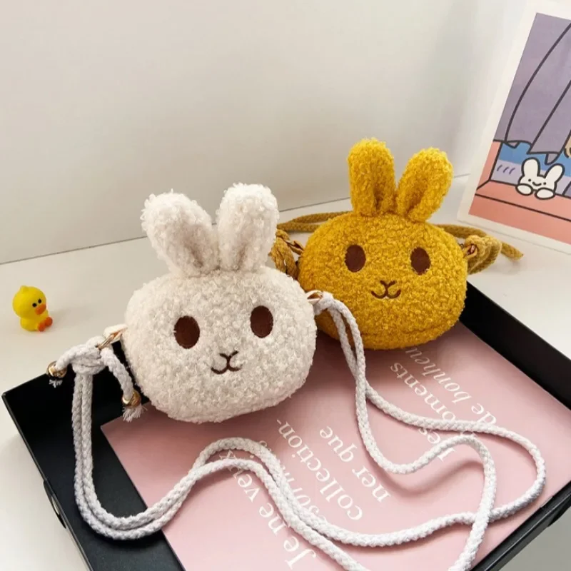 New Cute Little Rabbit Kids Plush Drawstring Bag Casual Children Baby Shoulder Sling Bag Toddler Preschool Handbags Gift Kawaii