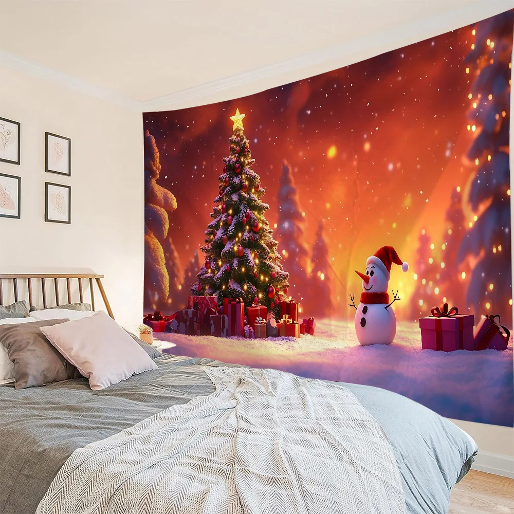 Weihnachten dekorative Wandteppich Wandbehang Weihnachten Nacht verschneite Ansicht Weihnachtsbaum Home Wanddekoration Decke Weihnachtsgeschenk
